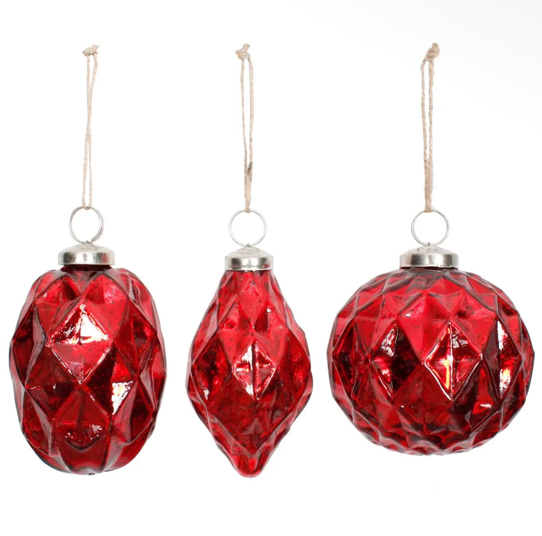 Ruby Red Faceted Mercury Glass Ornaments