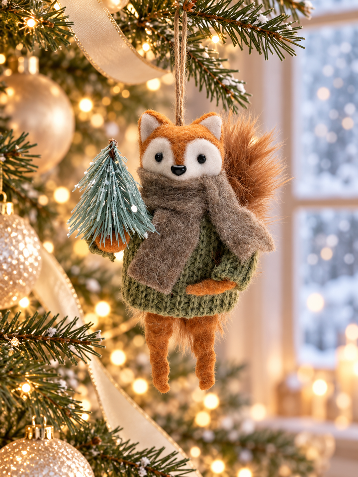 Woodland Charm Squirrel & Fox Ornaments – 6″