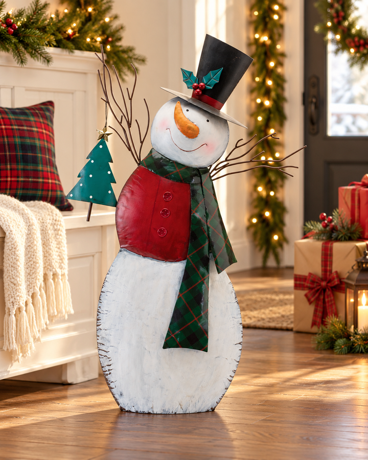 Snowman & Christmas Tree Accent – 33.5″
