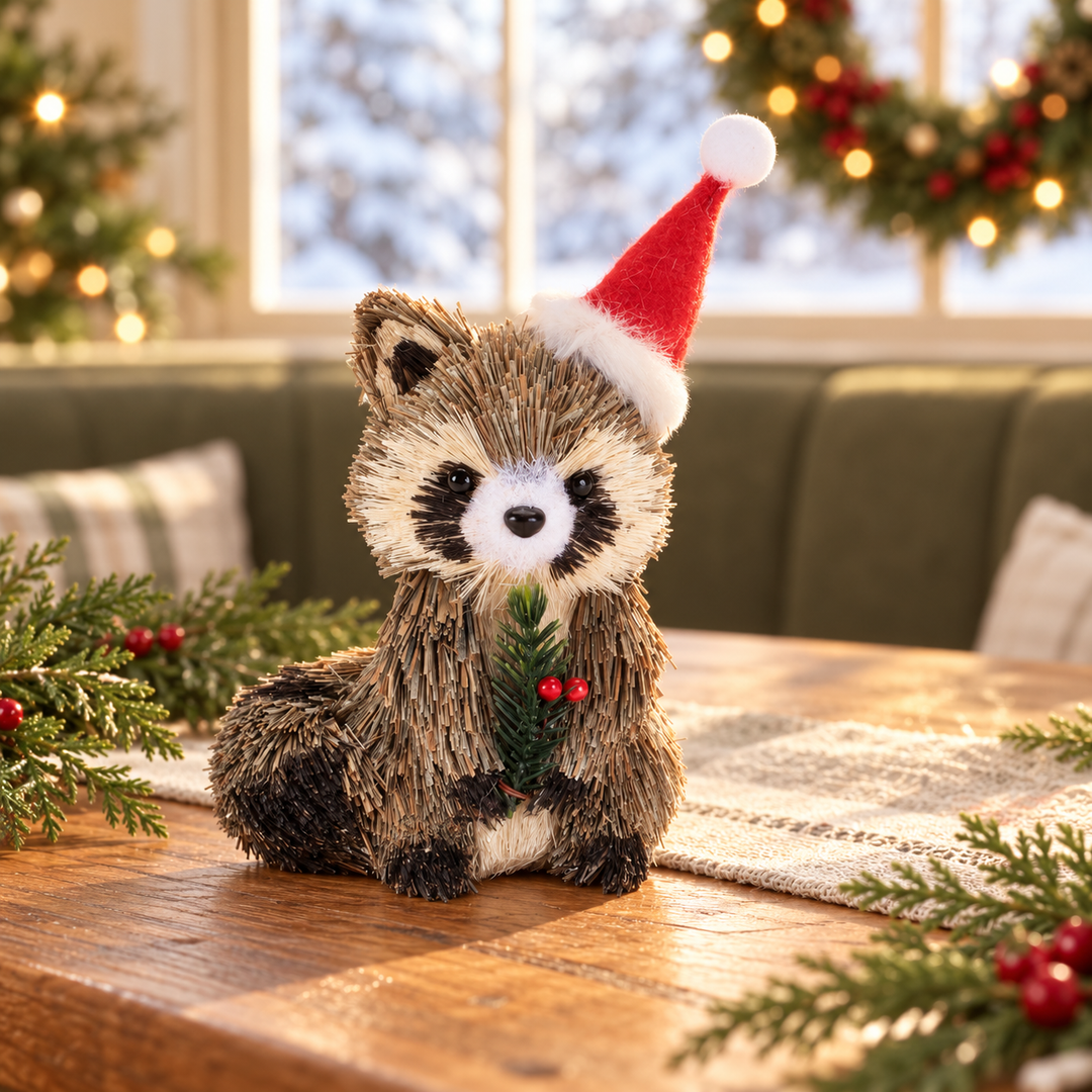 Woodland Merry Holiday Sisal Raccoons – Two Designs