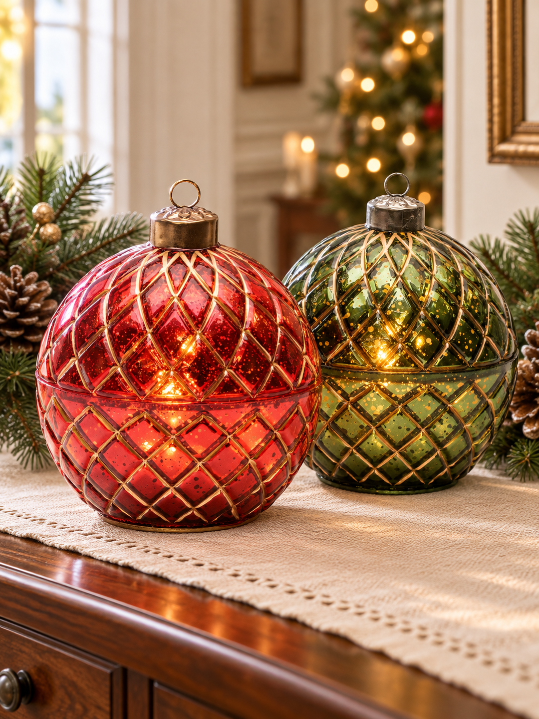 Red & Green Glow LED Glass Candle Ornament