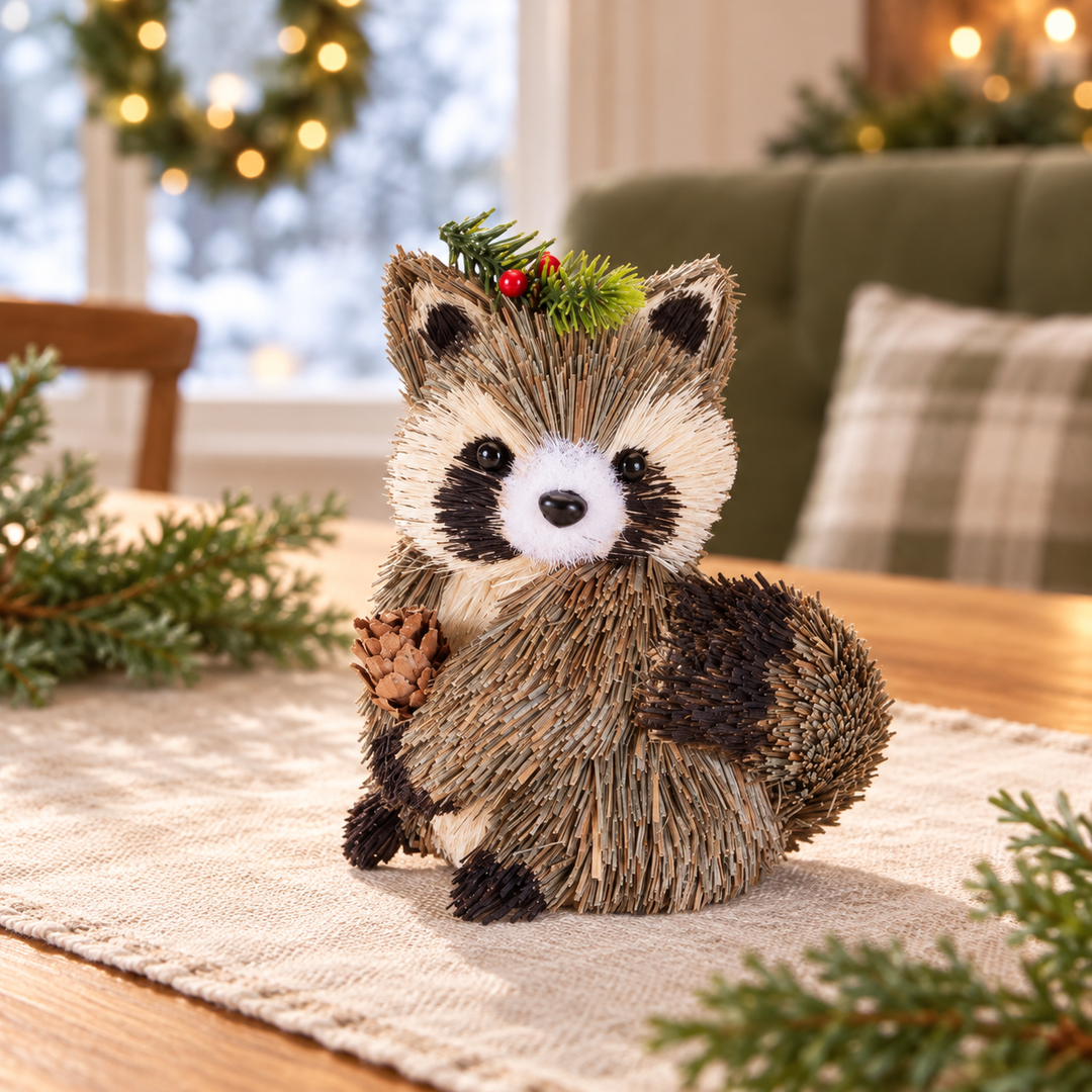 Woodland Merry Holiday Sisal Raccoons – Two Designs