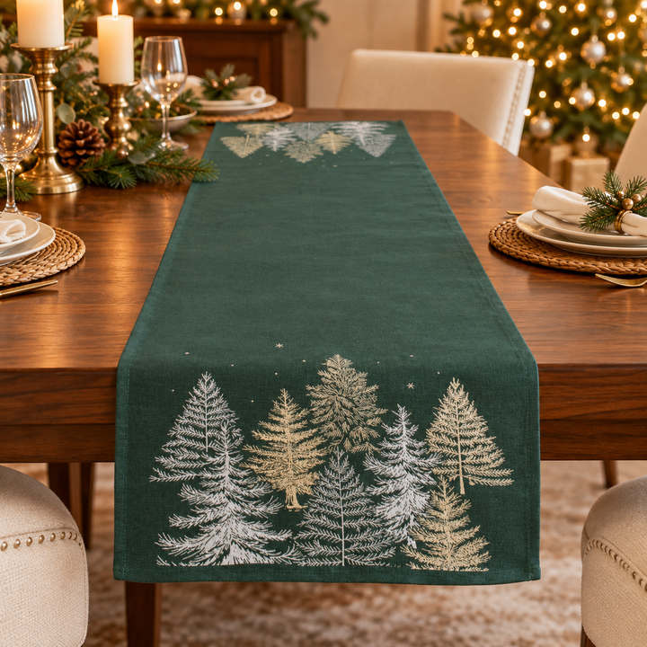 Forest Green Christmas Tree Table Runner – 72"