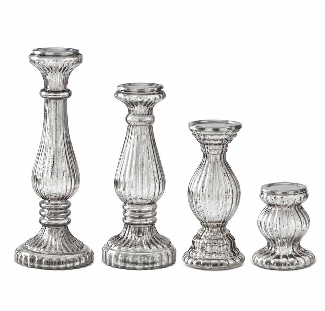Vintage Elegance Silver Mercury Glass Candle Holders