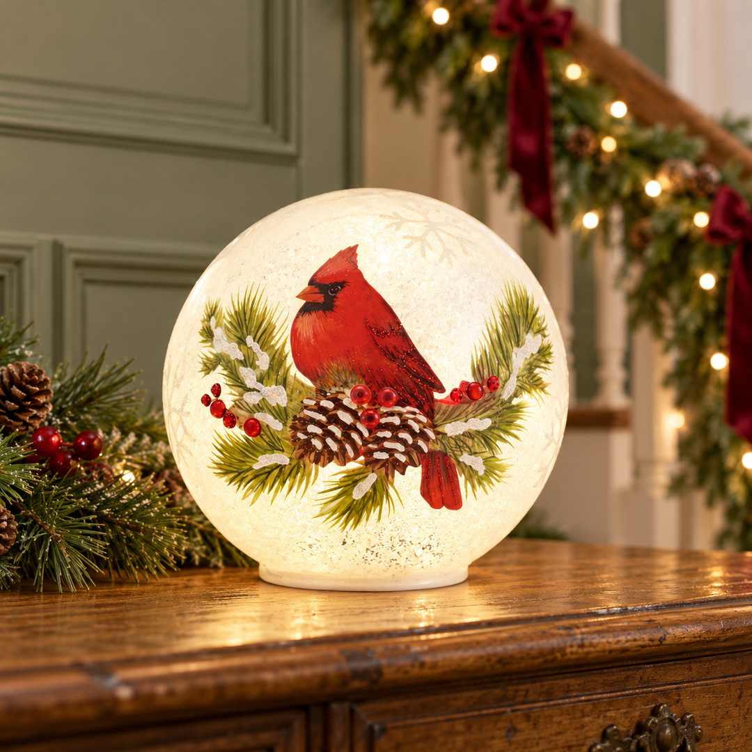 Winter’s Promise LED Cardinal Glass Globe – 5.5″ or 6.25″