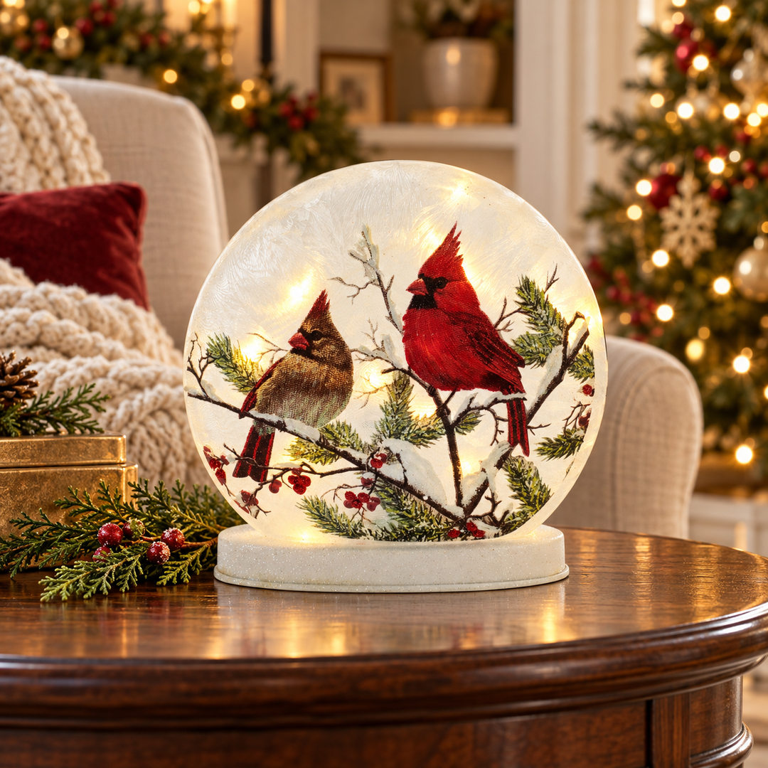 Winter's Glow Cardinal LED Disc Globe - 7.5"