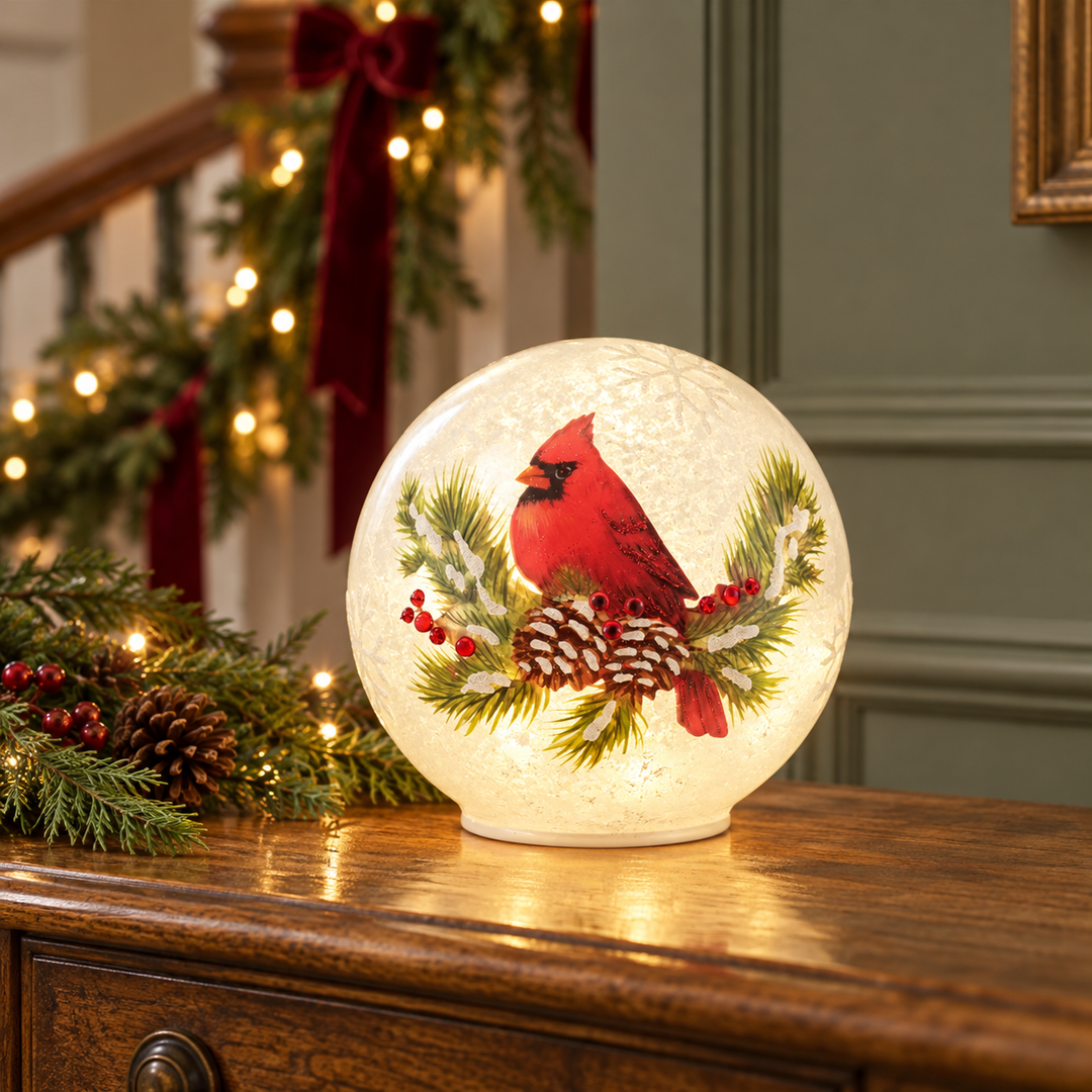 Winter’s Promise LED Cardinal Glass Globe – 5.5″ or 6.25″