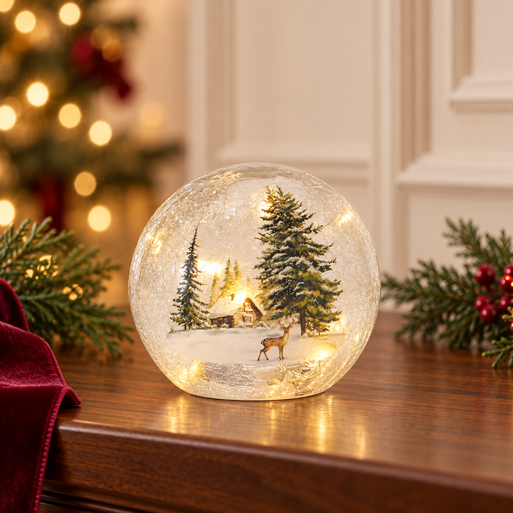 Winter Woodland Glow LED Glass Globe