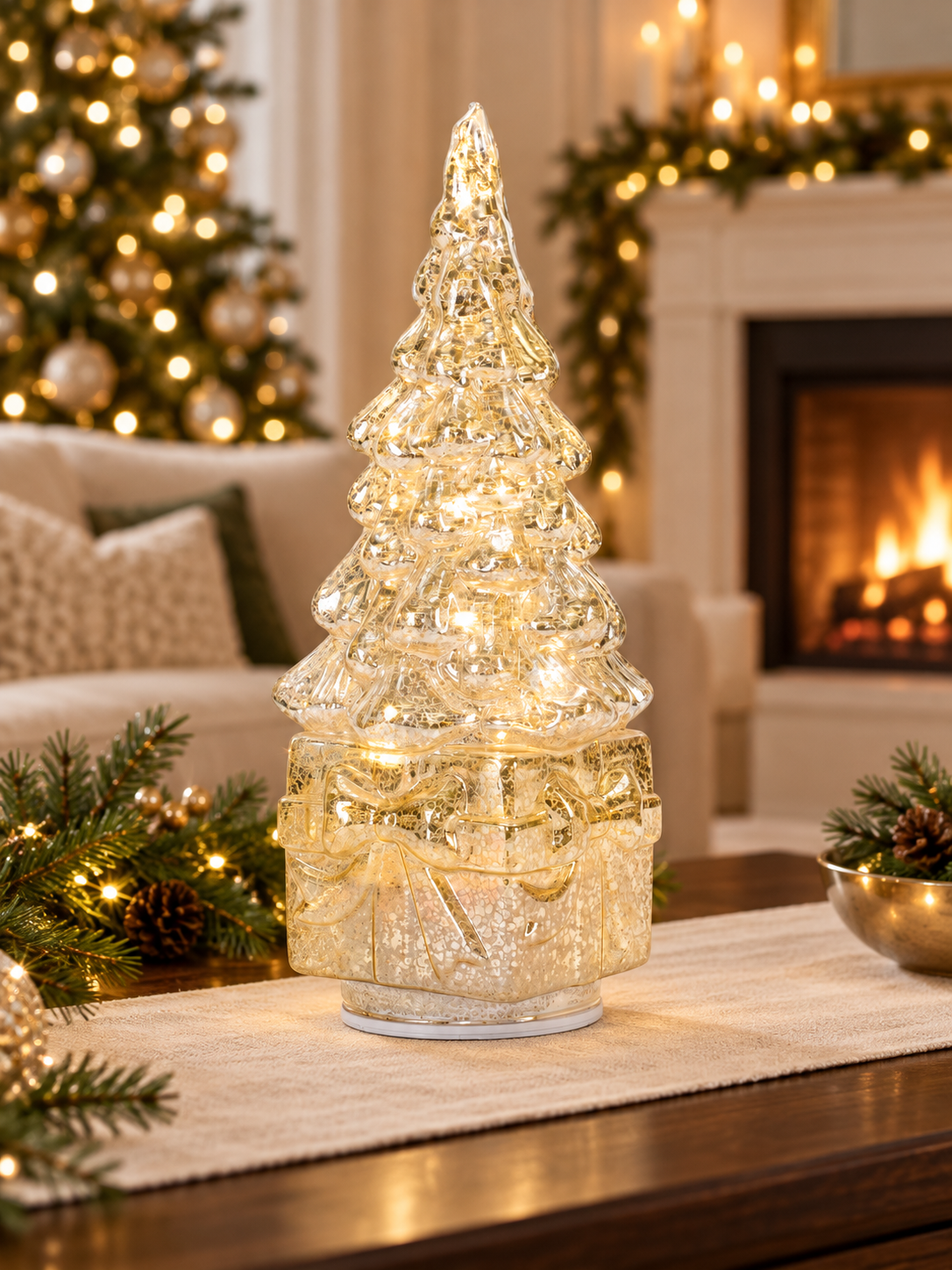 Champagne Wishes Rotating LED Glass Christmas Tree – 11.75″ – Whitlyns
