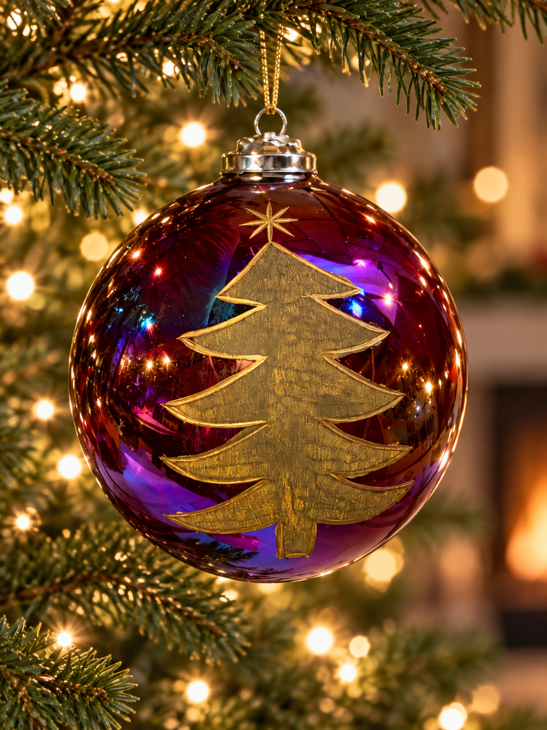 Gilded Evergreen Burgundy Ornament