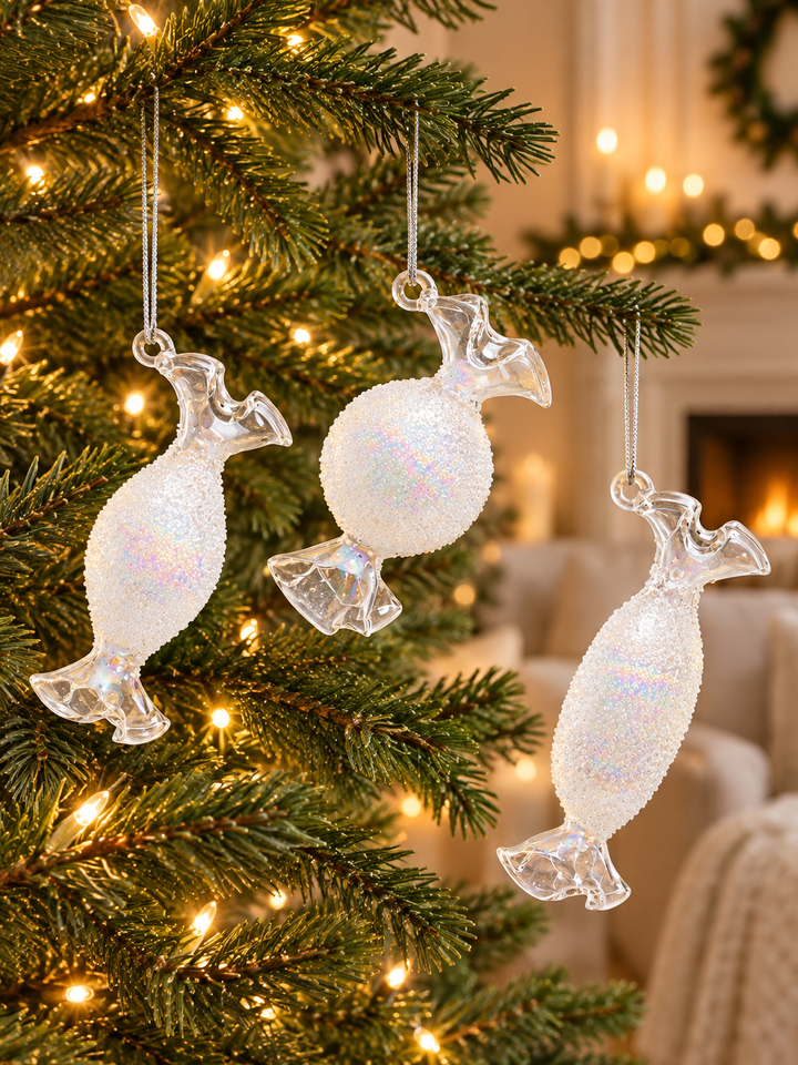 Sugarplum Shimmer Glass Candy Ornaments – Three Designs