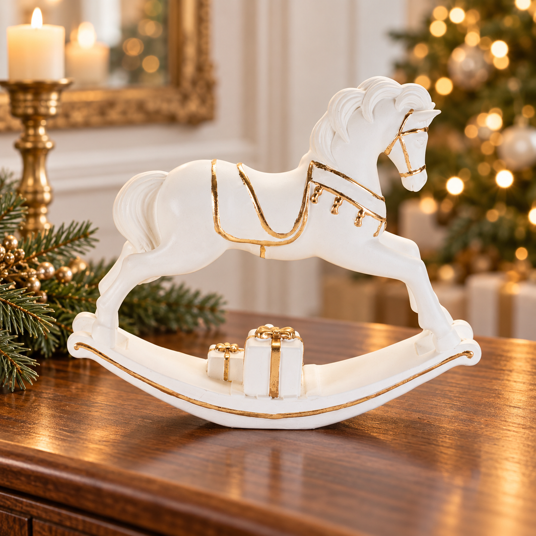 Ivory & Gold Christmas Rocking Horse