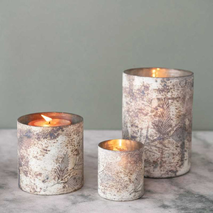 3” Round Glass Votive - Leaf Pattern