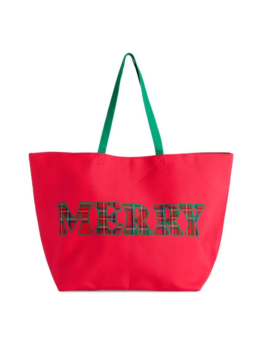 Merry Plaid Holiday Tote