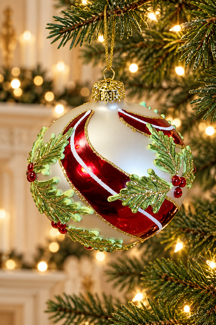 Christmas Heirloom Red &amp; Ivory Botanical Ornaments
