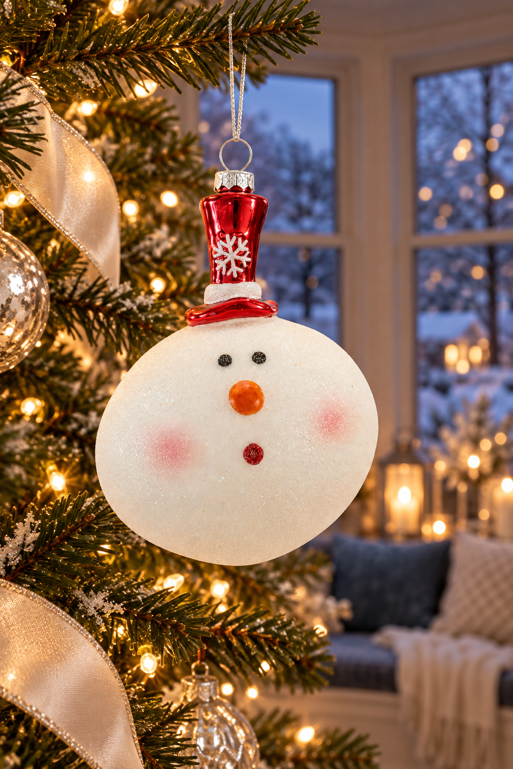 Snowy Christmas Cheer Glass Snowman Ornament – 5″