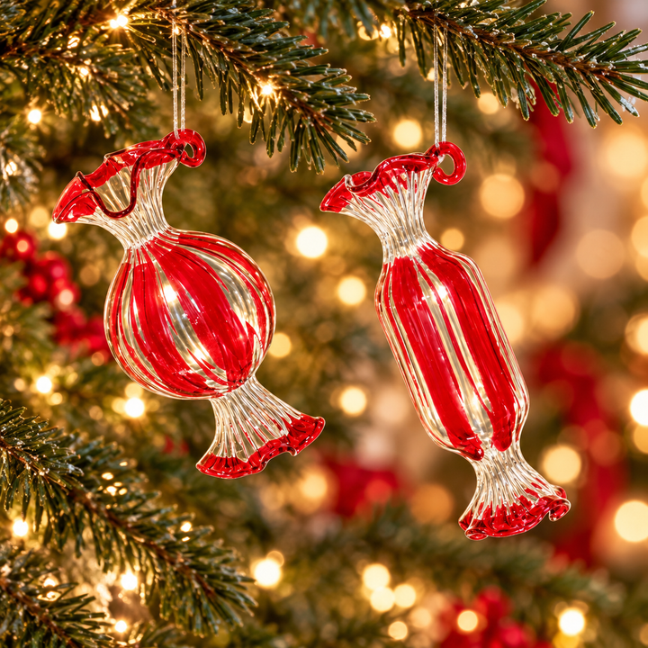 Peppermint Charm Glass Candy Ornaments – Two Styles