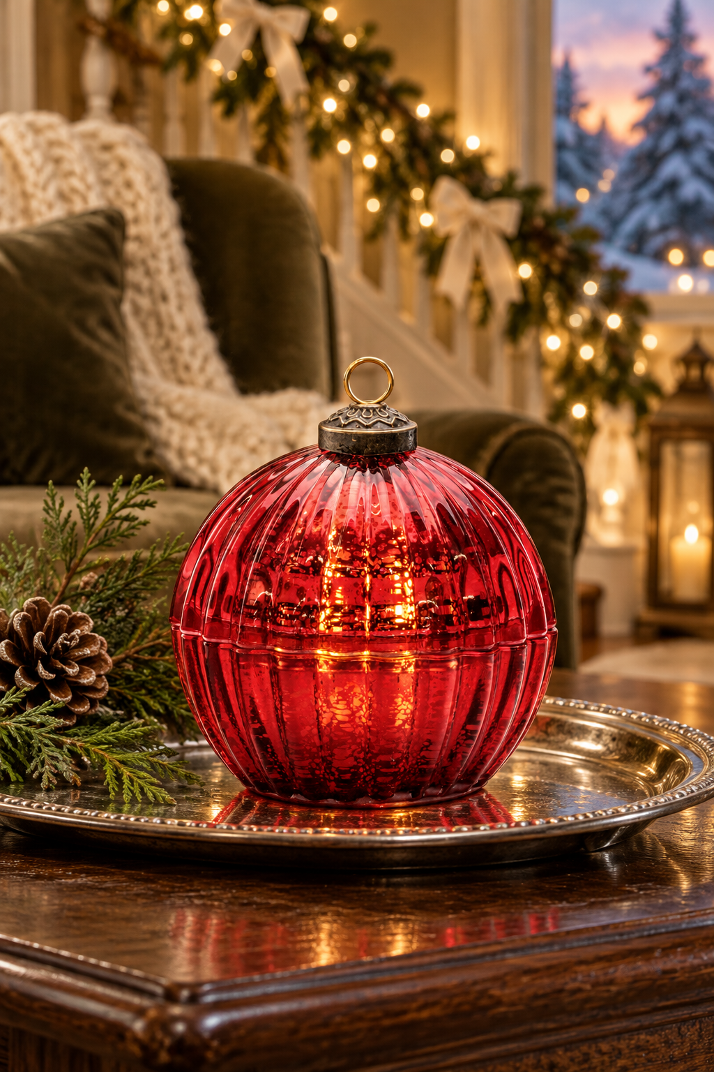 Ruby Christmas Glow LED Glass Ornament Candle – 4.25″