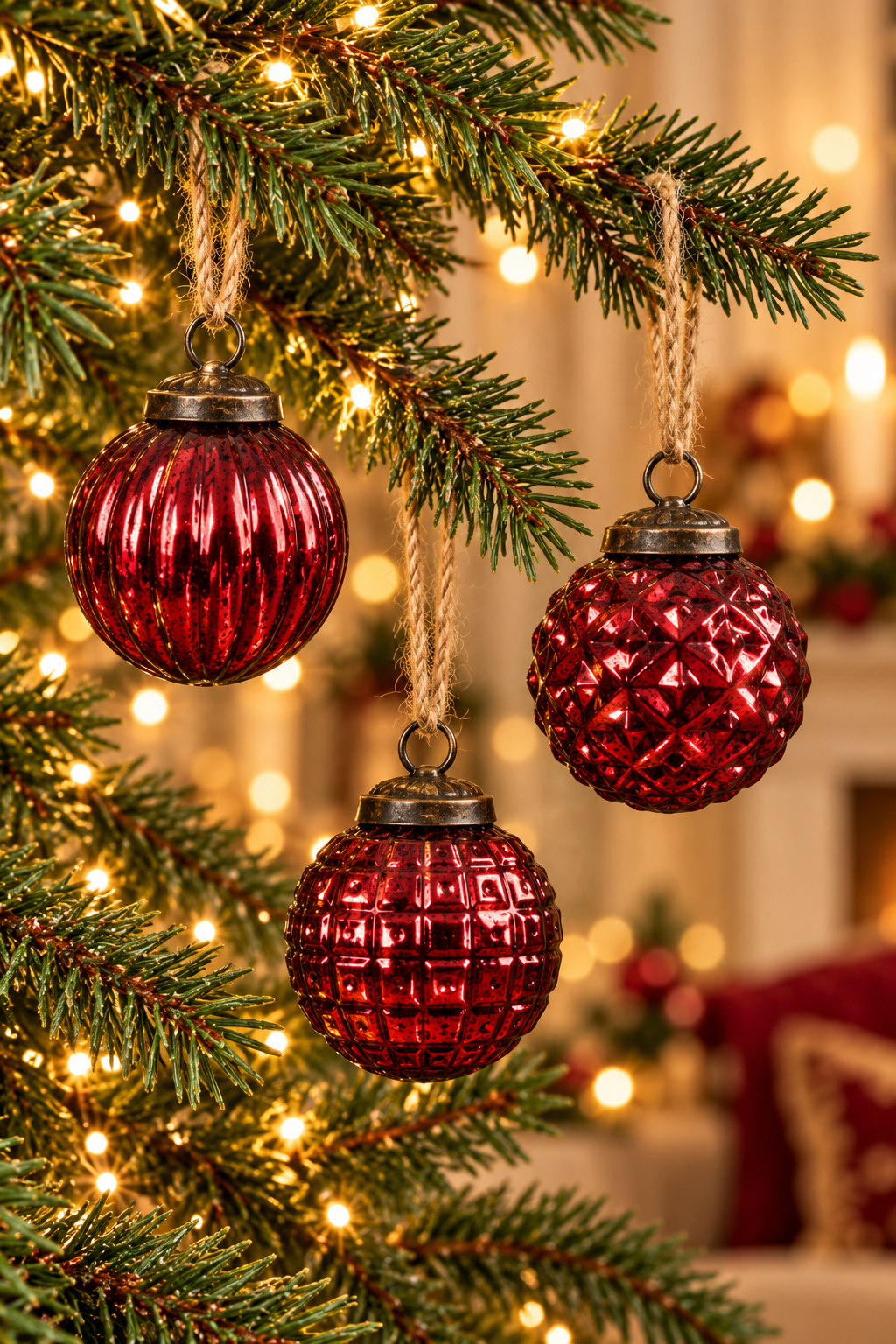 Vintage Ruby Red Mercury Glass Ornaments