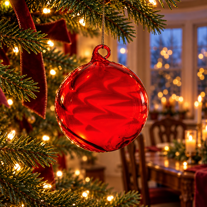 Ruby Radiance Swirled Glass Christmas Ornaments – Three Shapes