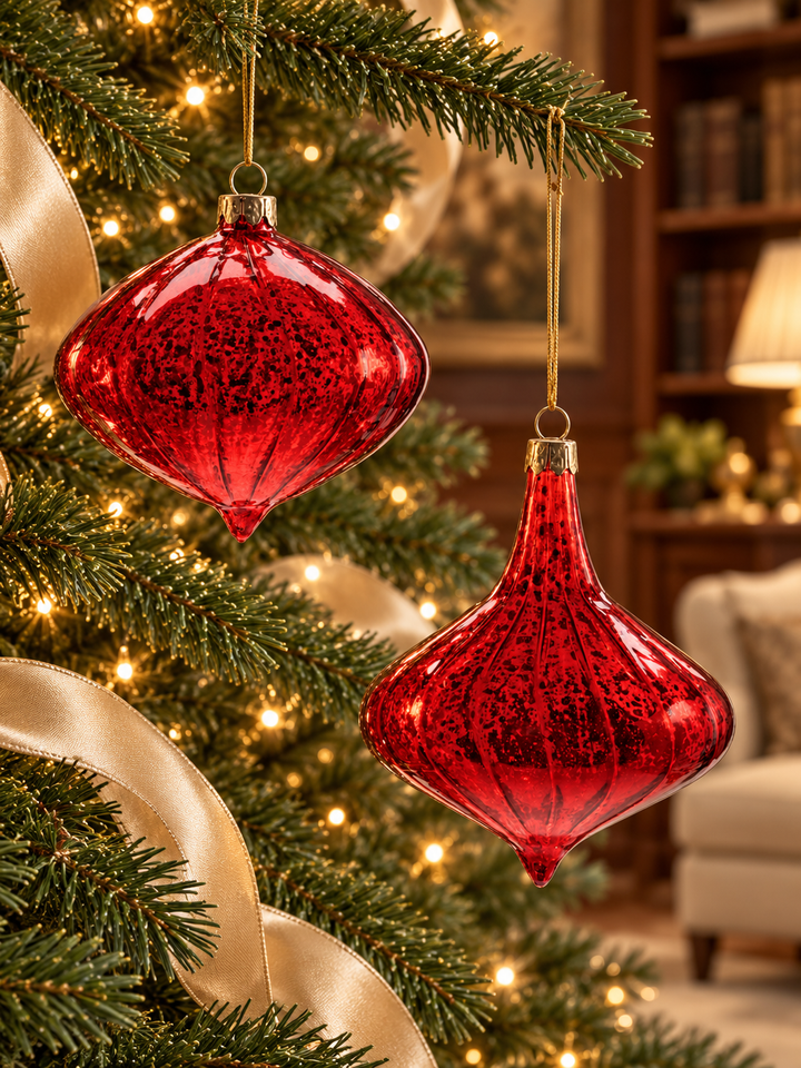 Ruby Radiance Glass Ornaments – 4″ & 4.5″