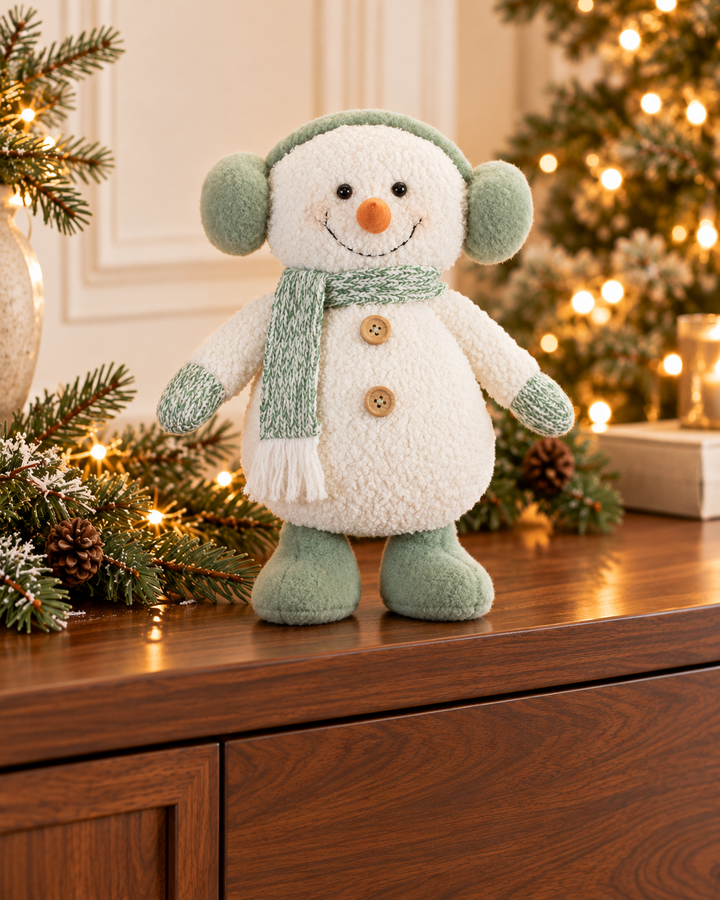 Cozy Sage Snowman with Earmuffs — 11"