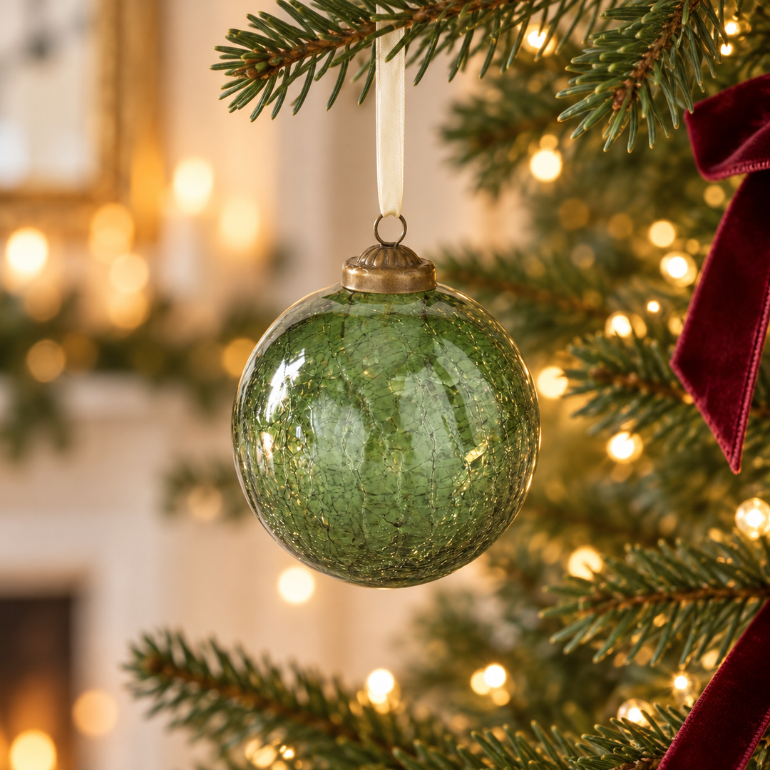 Evergreen Crackled Glass Ball Ornaments