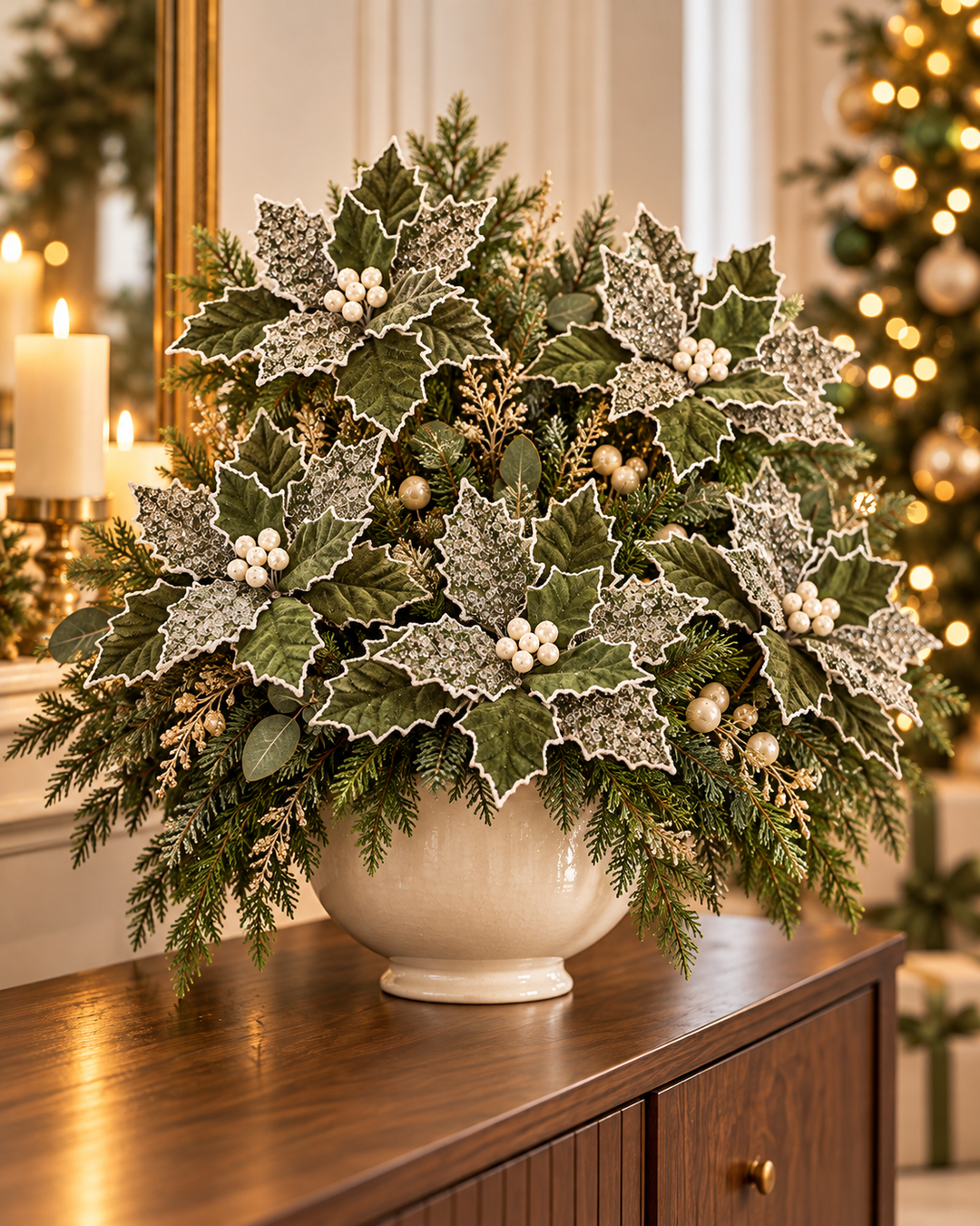 Frosted Sage Poinsettia Stem – 21.5″