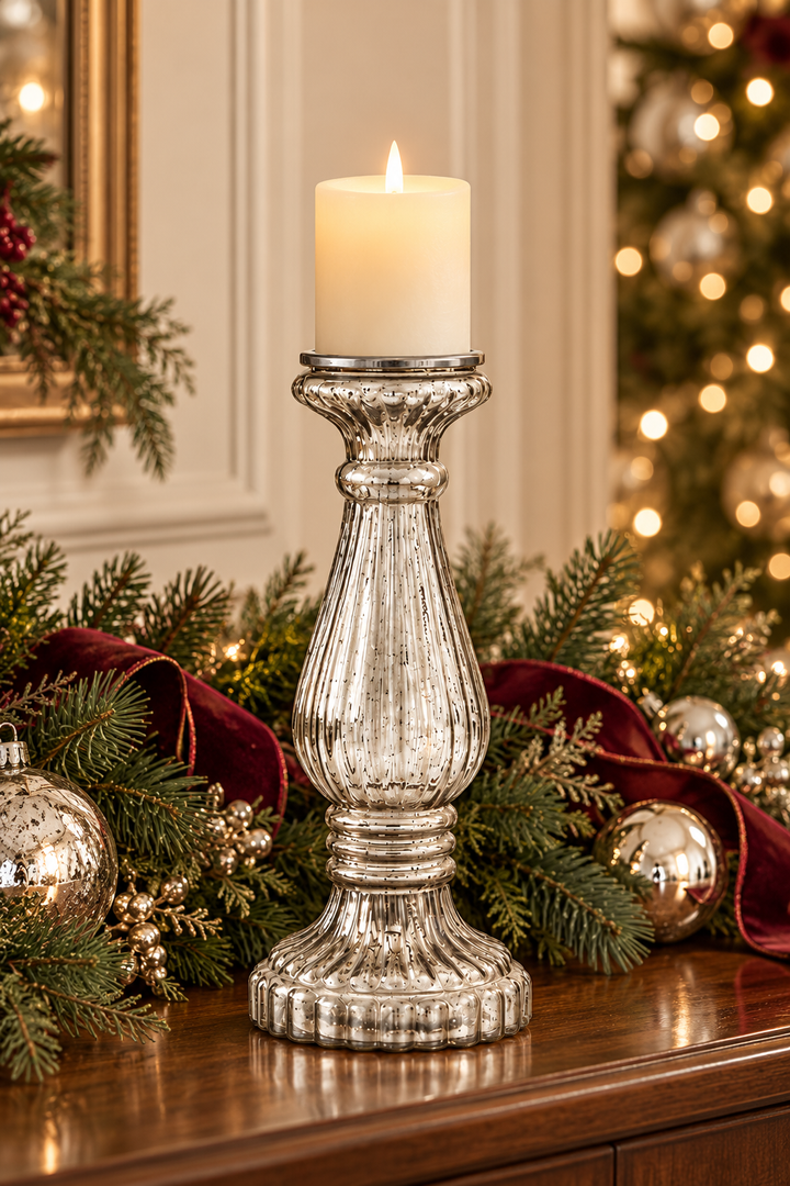 Vintage Elegance Silver Mercury Glass Candle Holders