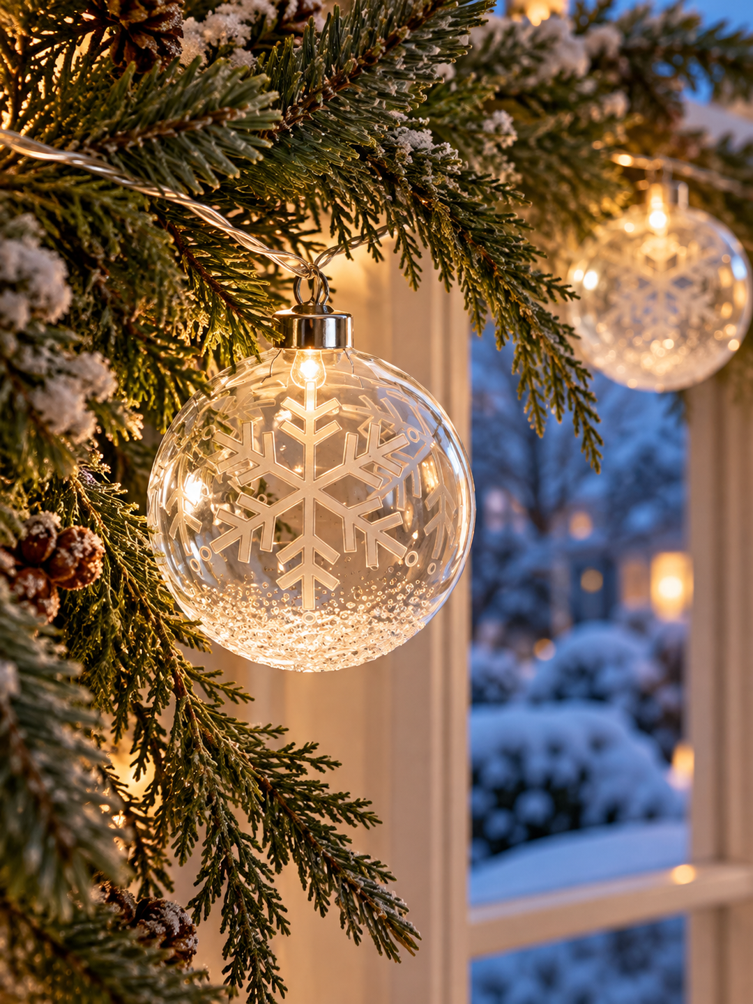 Glass Snowflake Globe String Lights