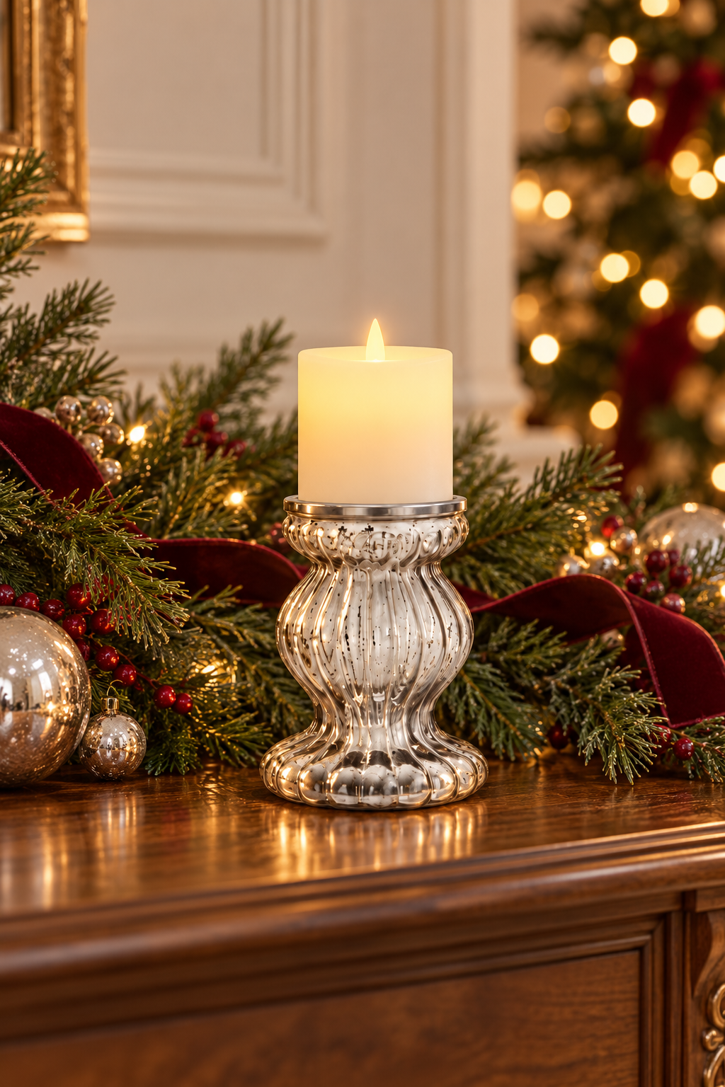 Vintage Elegance Silver Mercury Glass Candle Holders