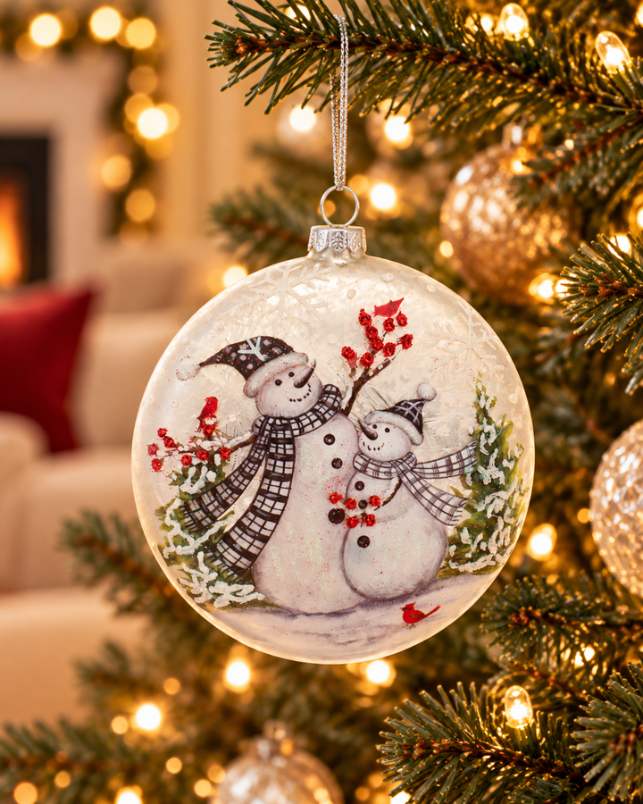 Winter Friends Glass Snowman Disc Ornament — 5.5"