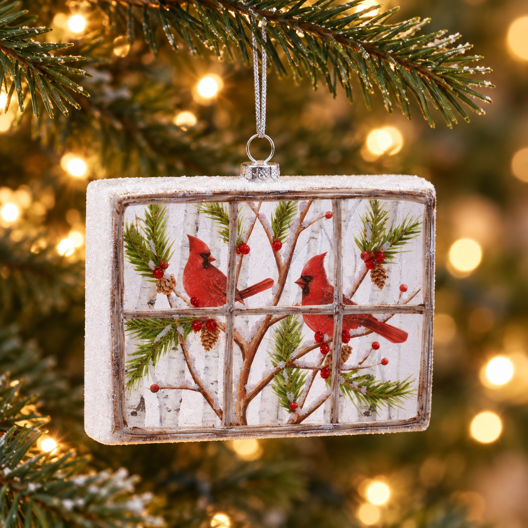 Christmas Cardinal Glass Window Ornament — Two Assorted Styles