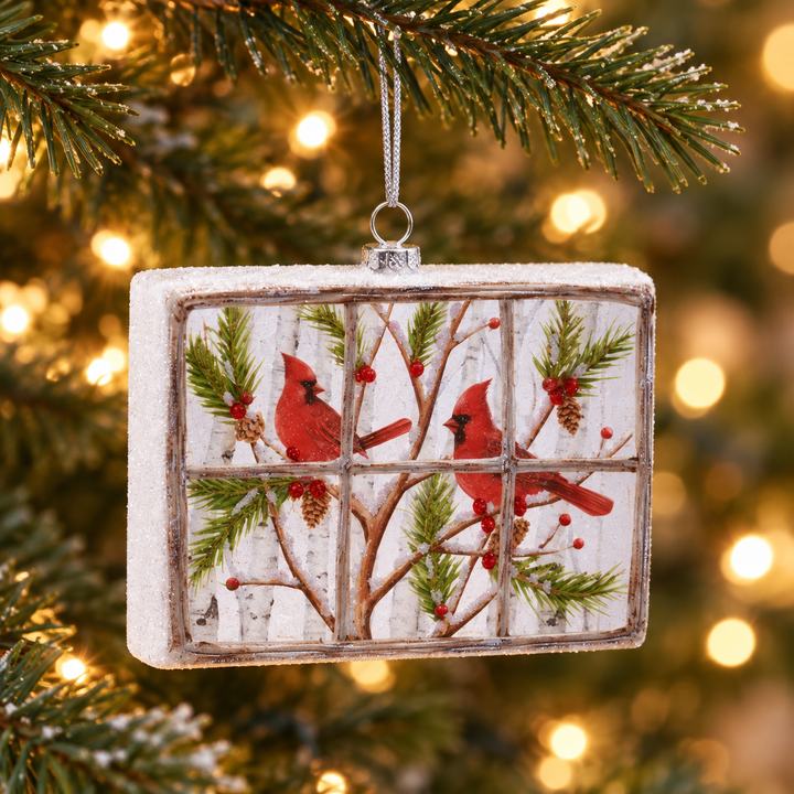 Christmas Cardinal Glass Window Ornament — Two Assorted Styles