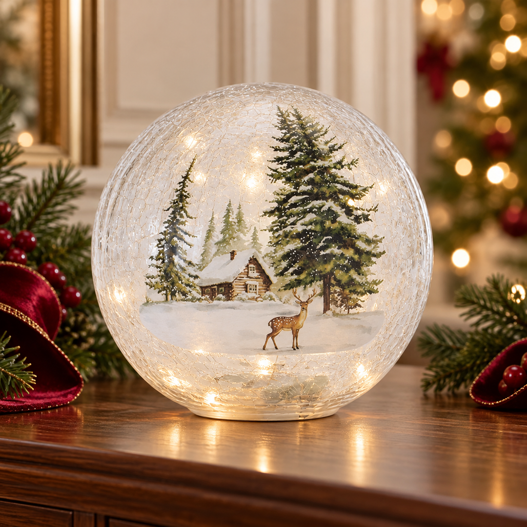 Winter Woodland Glow LED Glass Globe