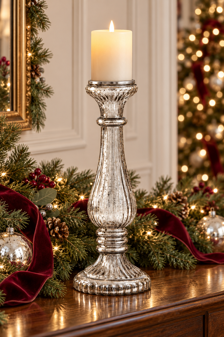 Vintage Elegance Silver Mercury Glass Candle Holders