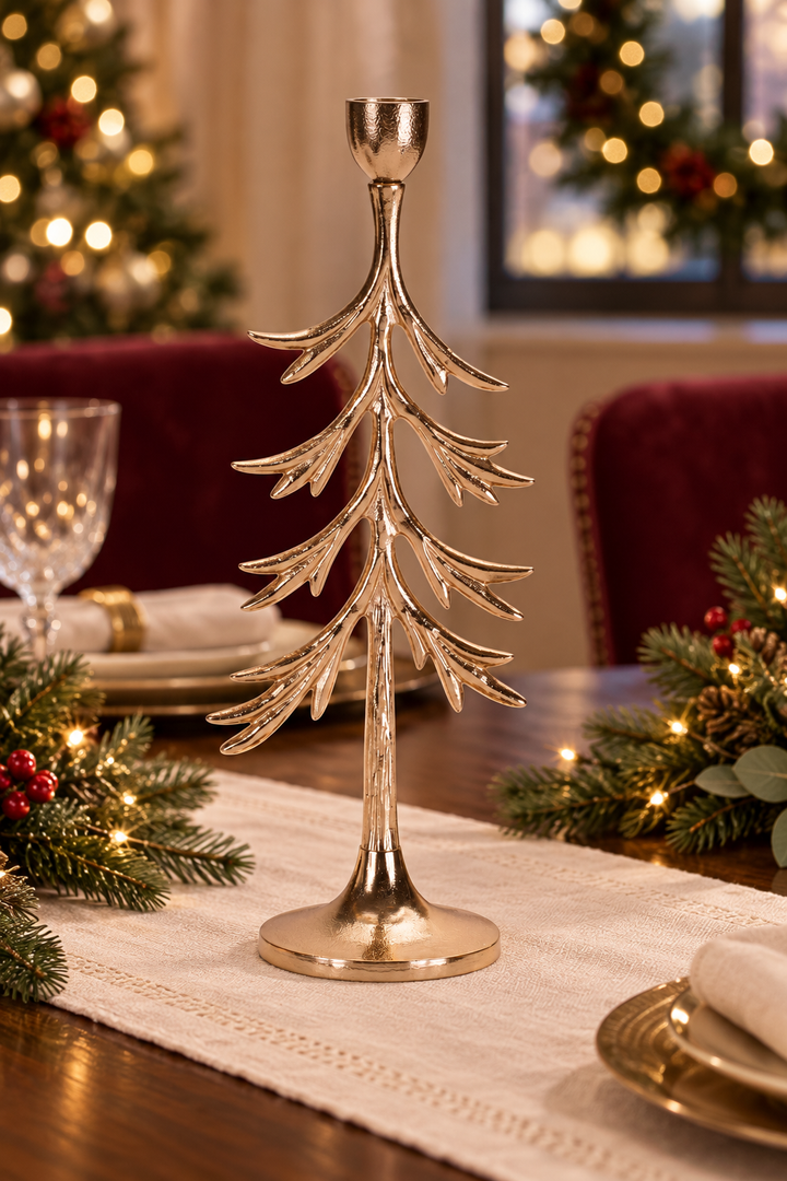 Golden Evergreen Tree Candle Holder – 9.25″ or 13″