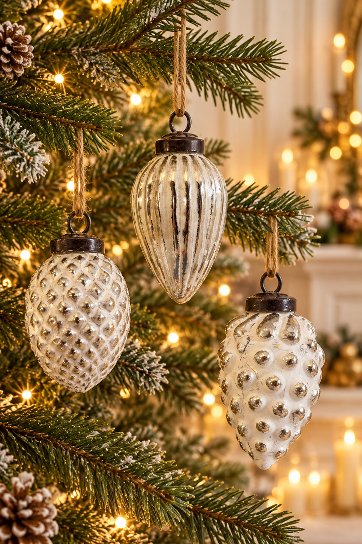 Vintage Elegance Mercury Glass Pinecone Ornaments