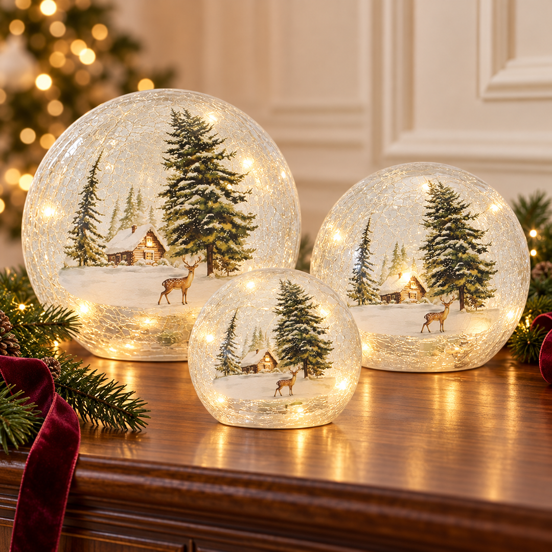 Winter Woodland Glow LED Glass Globe
