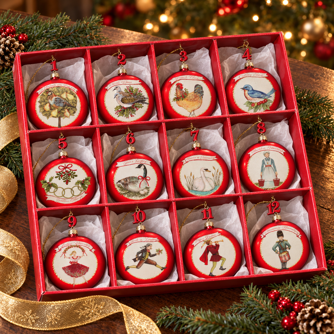 Twelve Days of Christmas Glass Ornaments – Boxed Set