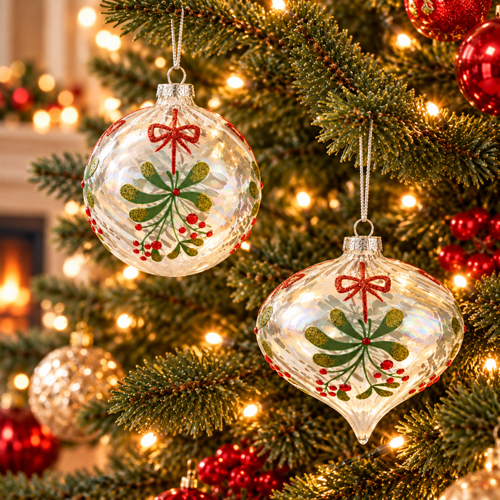 Mistletoe Wishes Glass Ornament — Two Elegant Styles
