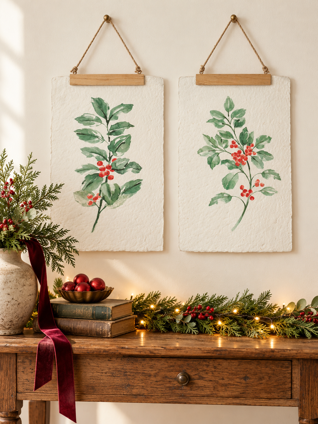 Watercolor Holly Hanging Banner