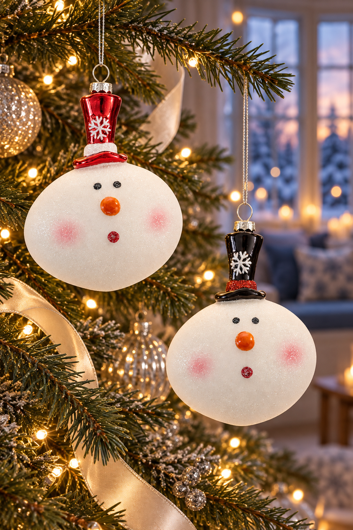 Snowy Christmas Cheer Glass Snowman Ornament – 5″