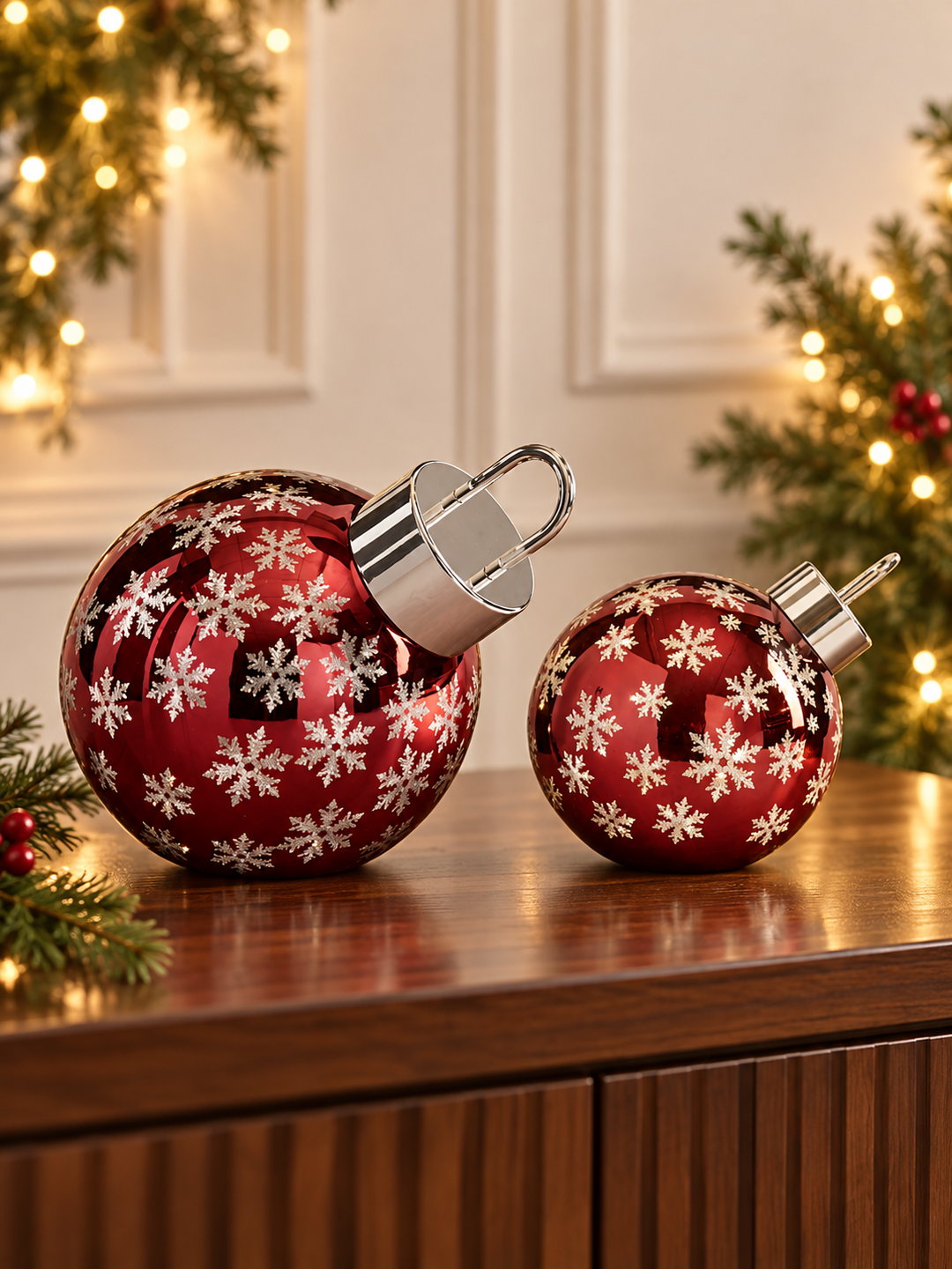 Crimson Snowfall LED Tabletop Ornaments