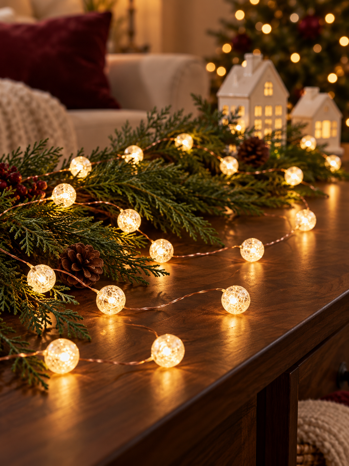 Warm Glow Glass Ball LED Light String