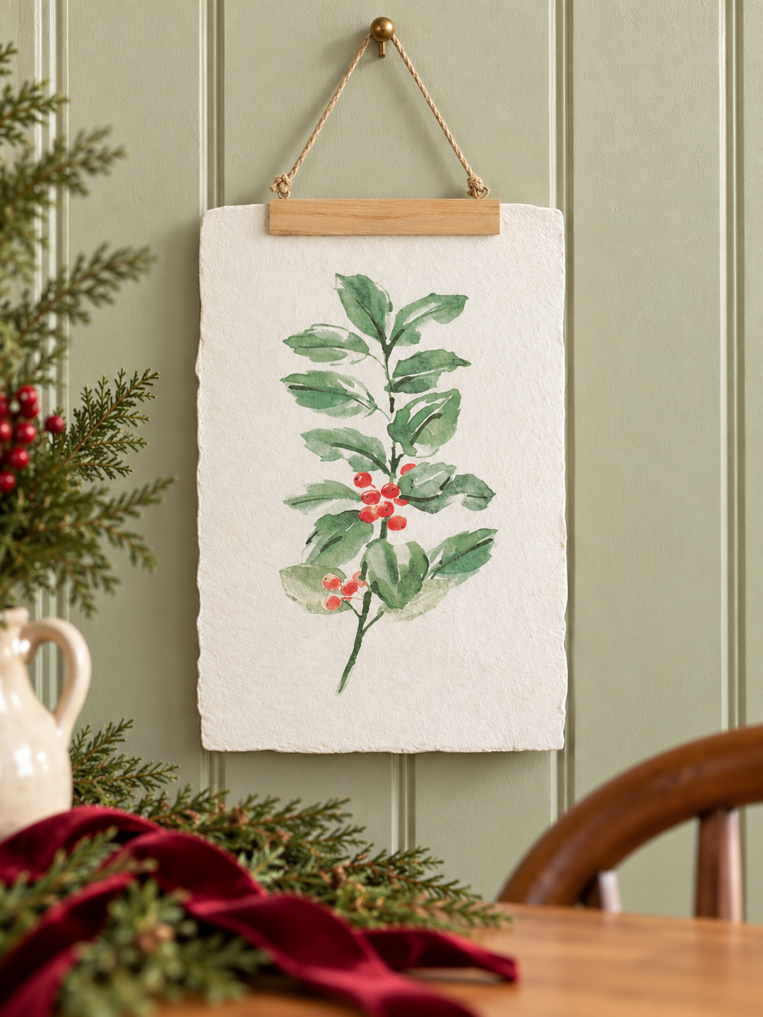 Watercolor Holly Hanging Banner
