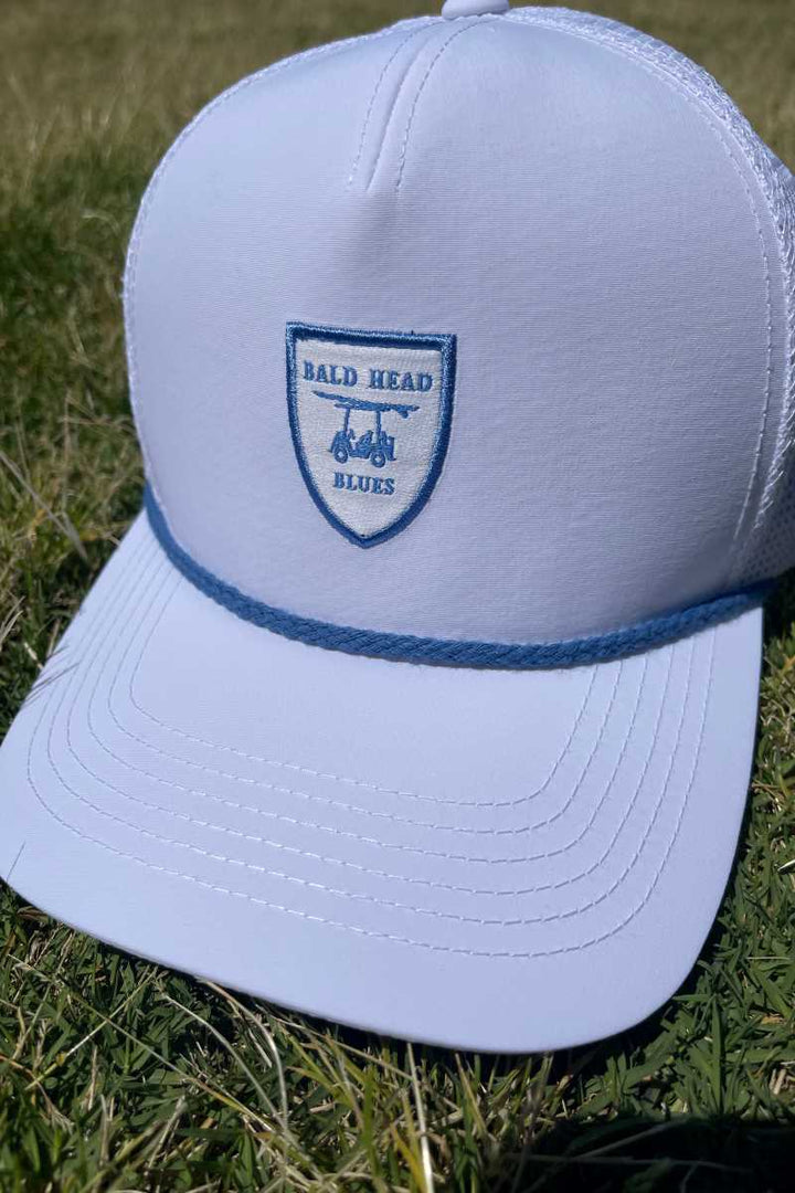 Blue Rope Bald Head Hat - White