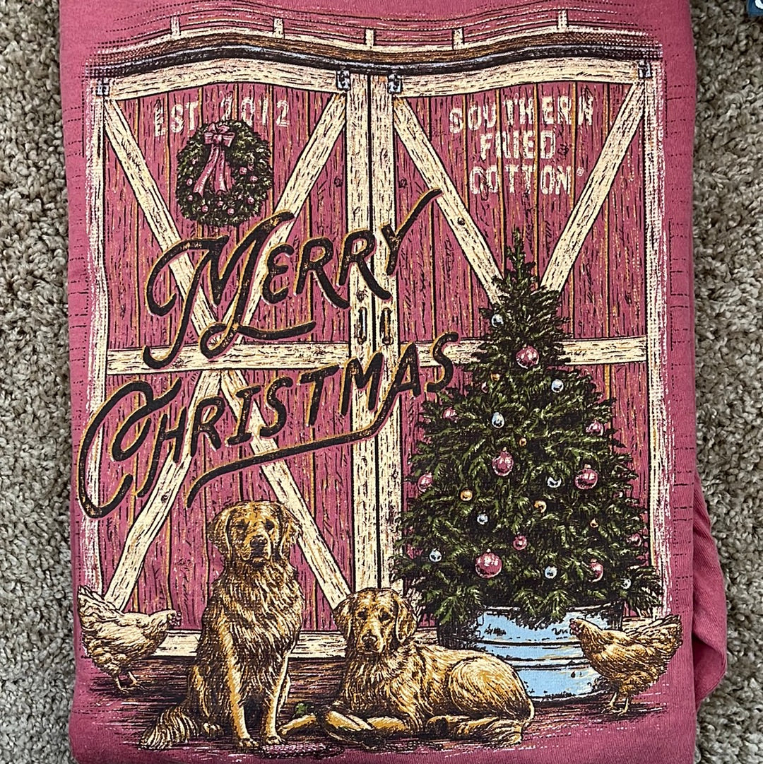 Merry Christmas Barn Long Sleeve Tee