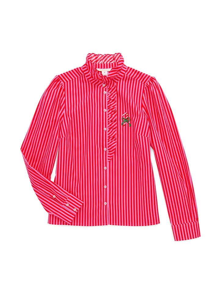Candy Cane Stripe Ruffle Blouse