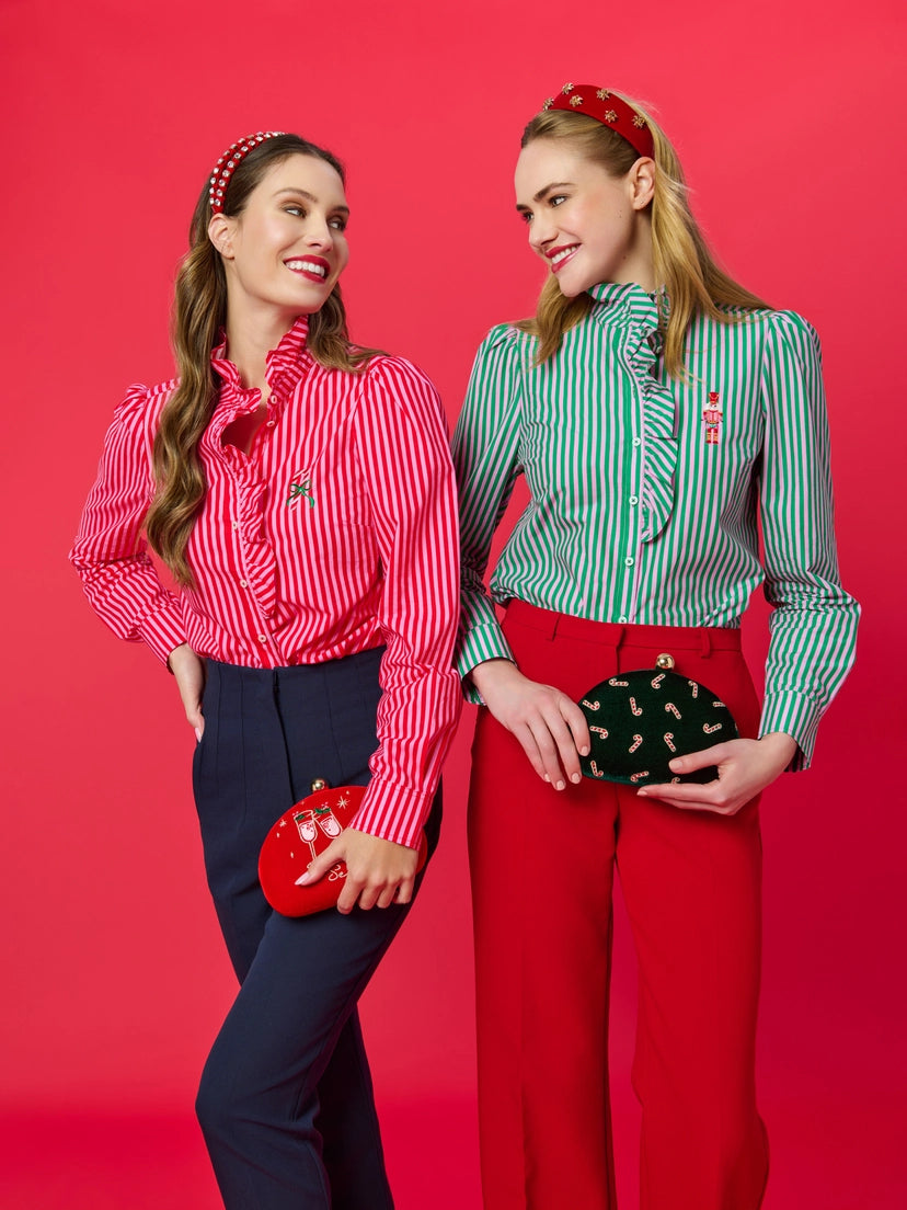 Candy Cane Stripe Ruffle Blouse